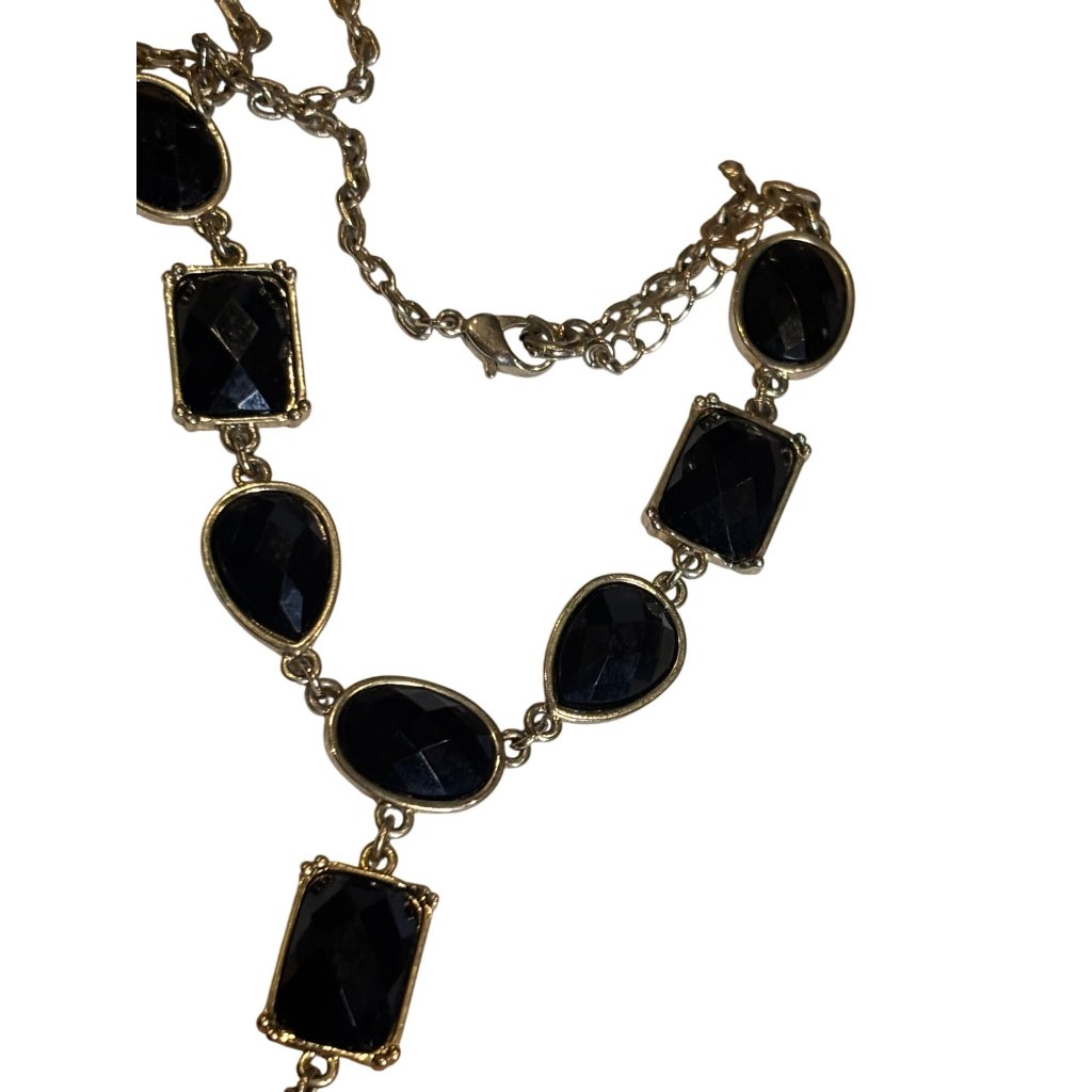 GoldTone Necklace With Black Faceted Stones  Lobster Clasp Avon
